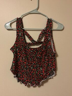 Free People Melanie Strawberry Print Ruffle Crop Top